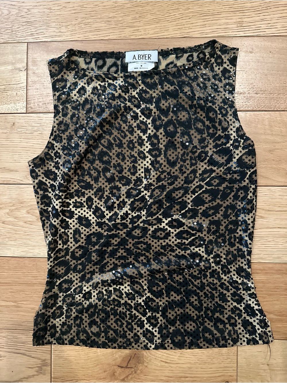 Vintage A. Byer 90s/Y2K Leopard Print Sequin Sleeveless Top